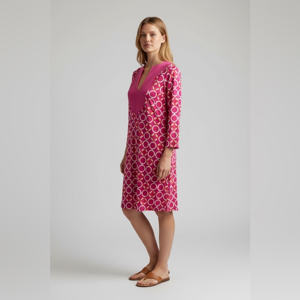 Tracy Negoshian Dress Pink Nautical Cruise Beach Travel Medium Stretch Shift